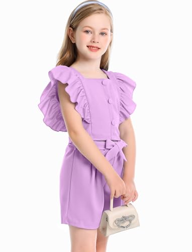 Image of Adorable 2PCS Ruffle Button-Down Sleeveless Top and High Waist Bow Knot Short Sets for Toddlers Kids