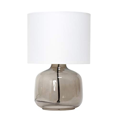 Simple Designs LT2064-SMW Smoke Gray Glass Table Lamp with White Fabric Shade