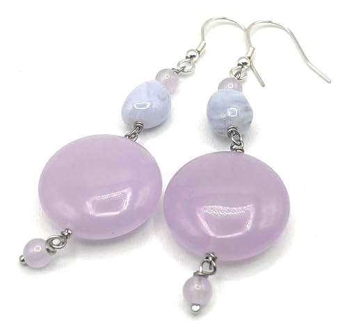 Boucles d'oreilles jade lavande et chalcédoine cadeau femme idéal