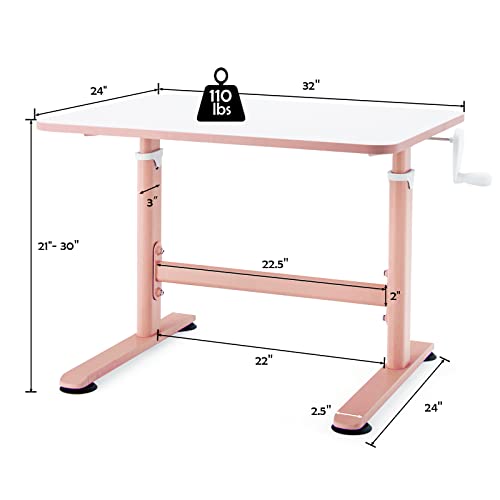 Honey Joy Kids Desk, Adjustable Height Standing Study Desk With Hand Crank, School Student Desk, Children Ergonomic Sit Stand Desk For Boys Girls Ages 3-10 (Pink) #TOP2
