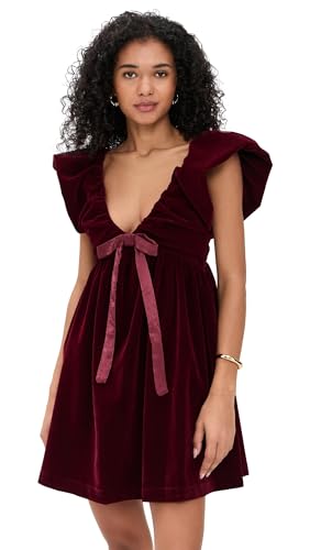 endless rose Womens Velvet Satin Bow Mini Dress Merlot XS