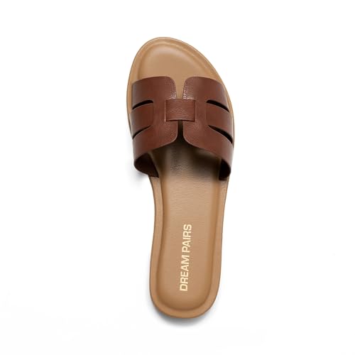 DREAM PAIRS DREAM PAIRS Women's Dressy Slide Sandals Slip-on Comfortable Slides Fashion Casual Open Toe Summer Beach Sandals,Size 12,Dark Brown,DWUMSS2509