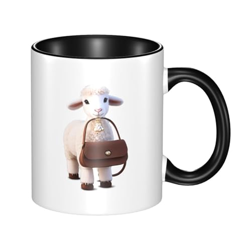 WBQLSL Hermosa taza de cerámica de doble color de cordero, taza clásica de mango grande, adecuada para oficina y ocio en casa, apta para microondas