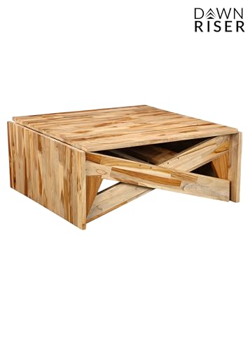 Image of Foldable Multi-Purpose Teakwood Table - Lightweight, Durable, Natural Wood Finish, Compact, Indoor Outdoor Dining Table, Work Desk, Coffee Table, Easy to Assemble, Space Saving - Natural - Dawnriser