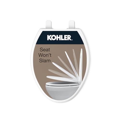 KOHLER 20110-0 Brevia, Slow Close Toilet Seat, Elongated Toilet Seat, Grip-Tight Bumpers Quick-Attach Hardware, White