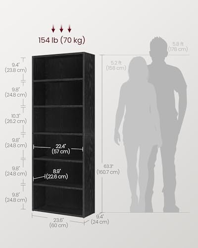 Image of VASAGLE CUSTOS Collection - Bookshelf, 6-Tier Bookcase, Book Shelf, Open Storage Shelf, 9.4 x 23.6 x 63.3 Inches, for Living Room, Home Office, Dinning Room, Ebony Black ULBC166T56