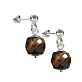 I.L.U.S Tigerauge Ohrringe Stecker Silber 925 Ohrhänger in Braun Stein Hängend Braun Edelstein Schmuck Damen Braune Kugel Ohrringe Tiger Eye Ohrstecker mit Naturstein