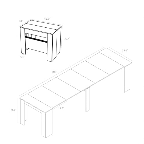 20"-118" Extendable Dining Table for 2-12 People, Modern Modular Extension Table, Space-Saving Extra Long Folding Dining Table, Multifunctional Conference Meeting Table, Oak