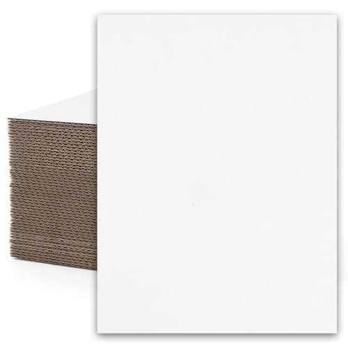 Image of Mat Board Center, 50 Pack 12x16 Inch Corrugated Cardboard Sheets | 2mm Thick White Flat Cardboard Inserts for Mailing, Packing & Shipping, Craft Card Board (White on one side)