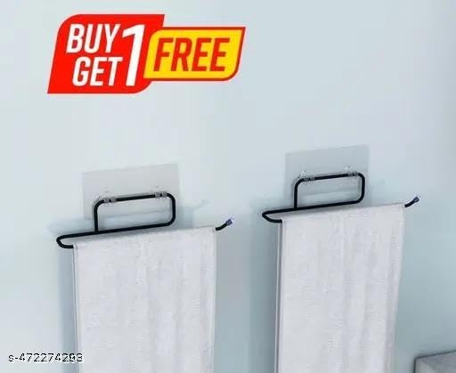 (Buy 1 GET 1) Self Adhesive No Drill Toilet Paper Holder/Tissue Paper Roll Holder/Hanger/Towel Bar Stand for Bathroom Accessories (Black, 2) Jy 31 1