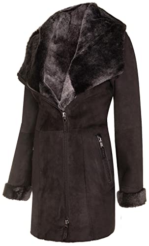 Ladies Hooded Shearling Sheepskin Merino Suede Leather Coat2