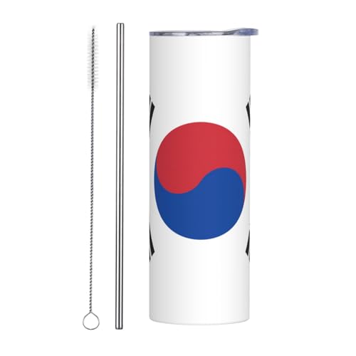 QAZWZML Taza de viaje de acero inoxidable con la bandera de la República de Corea con un cuerpo recto impreso adecuado tanto para bebidas frías como calientes