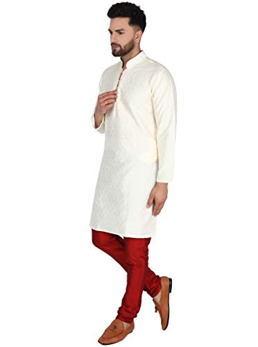 Image of SKAVIJ Men's Art Silk Woven Design Kurta Pajama Set Festive Jacquard 2-Piece Ethnic Dress