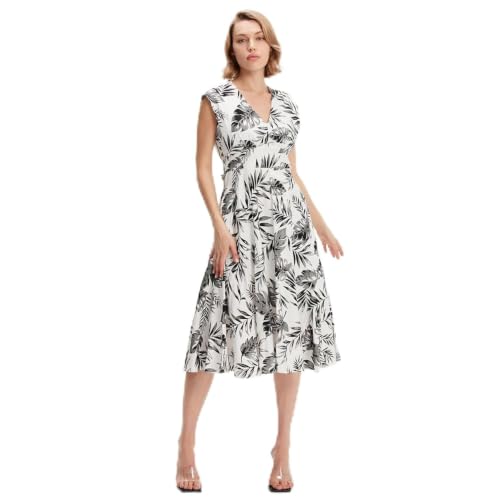Robe sans manche à imprimé tropical évasée en viscose pour femme