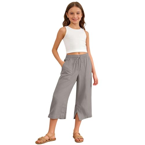 Pantalones de playa para niñas en mezcla de lino ligero para vacaciones