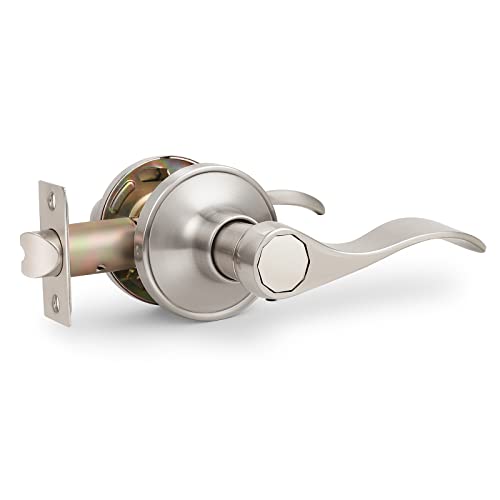 Probrico Brushed Nickel Wave Door Handle Lever, Passage Door Handle, Keyless Door Knob for Interior Doors, 1 Pack