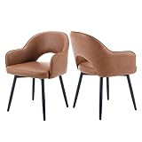 chairus 2 Stück Esszimmerstühle aus PU Leder 360° Drehbar Küchensessel Armlehnstuhl Gepolsterte Seitenstühle für Zuhause Büro Wohnzimmer (Braun-2(PU Leder))