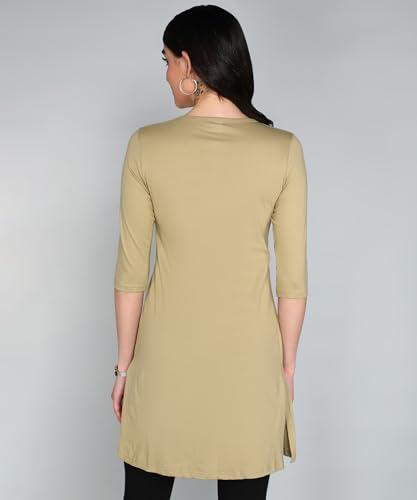 Image of FLEXIMAA Women's Cotton Plain Round Neck 3 /4 Sleeve Long Top
