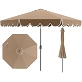 Tangkula 10 FT Patio Umbrella, 2-Tiers Scalloped Outdoor Table Market Umbrella with Tilt Adjustment, Crank, 8 Sturdy Ribs for Pool, Deck, Backyard (Coffee)