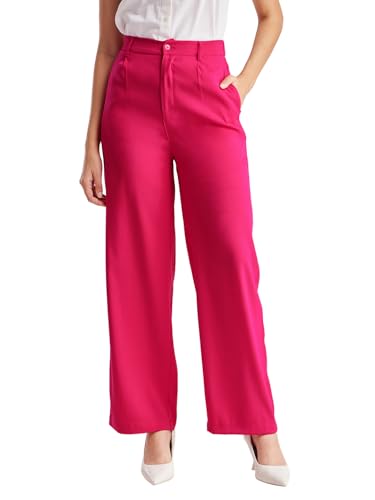 Image of FableStreet Women's Formal Trousers | High-Rise Pleated Wide-Leg Design | Solid Pattern with Plain Weave | Comfortable Office Wear for Business Meetings & Formal Events