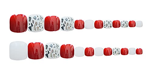 YONAIL 24pcs/set Christmas Toenails for Women False Toenails Red Glitter Press On Toenails Full Cover Acrylic Fake Toenails for Women and Girls Wedding Party - Image 2