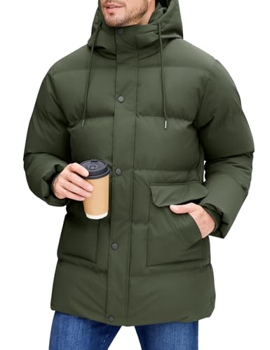 Image of Xnova Men's Jackets Quilted Padded Coat with Hood (Green, XL)