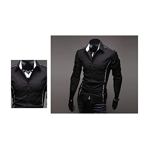 Men's Fashion Casual Long Sleeve Shirt Lapel Color Matching Shirt Print Fit Button Down Dress Shirt2
