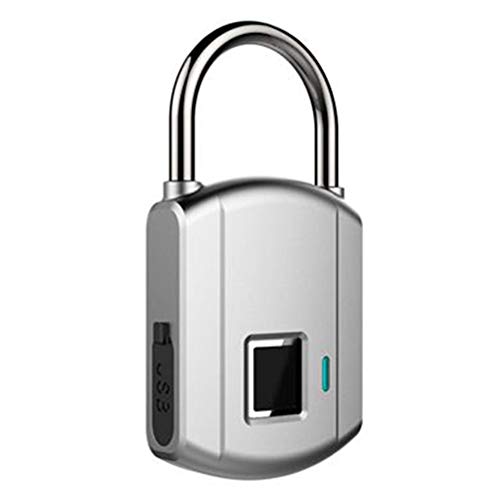 Preisvergleich Produktbild Rinnitt Fingerabdruck-Vorhängeschloss, Außen Smart-Biometrische Fingerabdruck Keyless Lock, One-Touch-Schalte Tragbarer USB Aufladbare, Für Trainingsraum, Schule Locker, Tür, Gepäck, Rucksack,Silber
