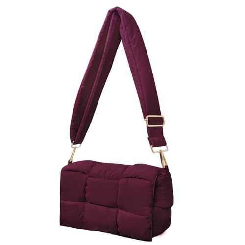 Image of Shoulder Bag Lightweight Puffer Tote Crossbody Bag Handwoven for Women | waterproof nylon, durable, easy clean, soft padded texture, versatile for travel, work, weekend, everyday, adjustable strap