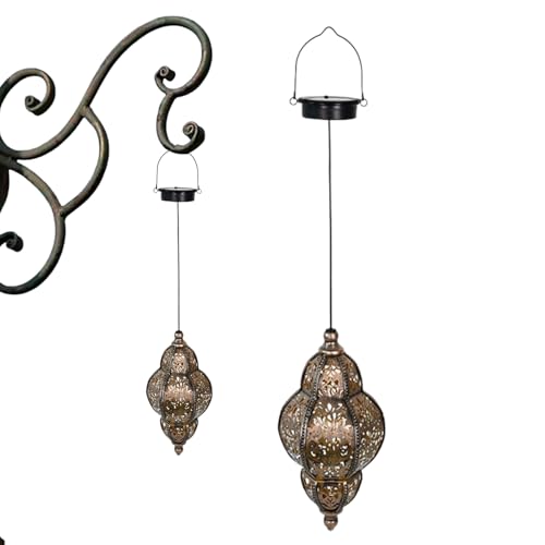 Qiwieod Farolillos solares para exteriores, luces solares impermeables para exteriores con elegantes efectos de sombra, farol marroquí colgante, decoración retro para jardín, granja, terraza, Navidad