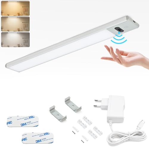 BOYIR Onderbouwlamp voor de keuken, led, dimbaar, 30 cm, lichtstrip met contactloze sensor, 3 kleuren, keukenverlichting, onderbouw, 3000/4000/6000 K, onderkastverlichting, led-strip, keuken, voor