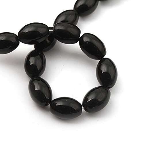 Perlin Black Onyx Stone Beads - A-Grade, 1 String, 4 mm Oval, 30 Pieces, Craft Bead, 10x8 mm Oval Poliert