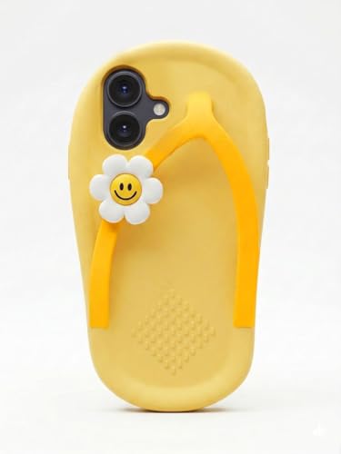 Image of amazon basics 3D Flip Flop Design Silicon Back Cover for iPhone 17 - Slipper Shape Soft Case with Smiley Daisy Flower, Shockproof Protection, Cute & Funny Aesthetic Case for Girls & Women