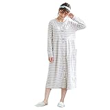 [ニッセン] ルームウェア・パジャマ 【産前・産後 授乳服】 綿混パイル 前開きマタニティリボン付ネグリジェ グレーボーダー マタニティ4L