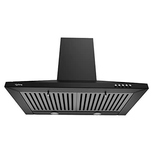 Image of Lifelong Kitchen Chimney with Durable Baffle Filters | 1000 m3 /hr Suction | Push Button Control | Dual LED Light | Stainless Steel Baffle Filters | Pyramid Shape Chimney for Kitchen (60cm, Black)