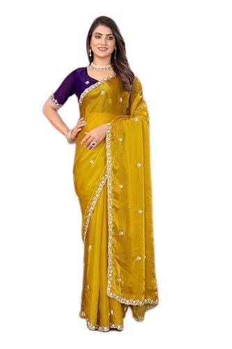 Women's saree | Handloom Stone Work Saree | beautiful sequence Work | Work Scalloped Cut Work Border saree | With Separate Blouse PieceKNREAL-6273-YELLOW