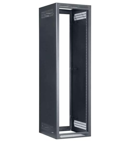 Lowell LFR-4027-LRD LFR Series 40U x 27 Inches Deep Fixed Rail AV Rack Without Rear Door; Configurable Top with 7U Opening for 19 Inches Panels; Welded Sides with Vents; Open Front