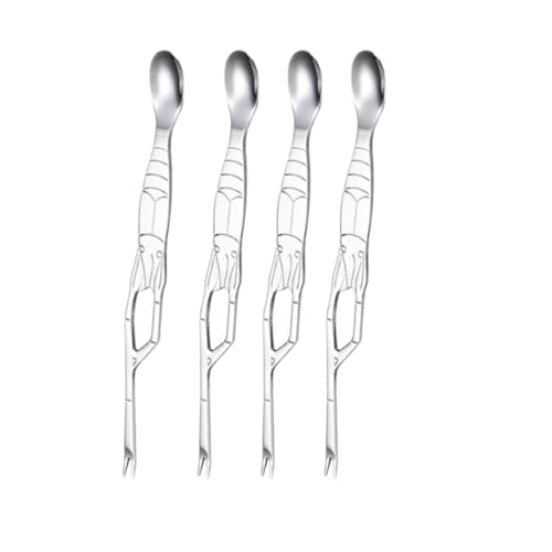 Gadpiparty Utensilios para Mariscos de Acero Inoxidable Tenedor y Cuchara Doble Uso Set de 4 Herramienta para Comer Cangrejos Color Plata en Casa o Picnic