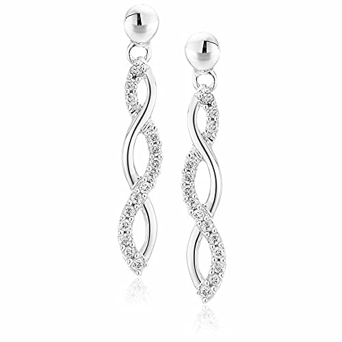 1/4 cttw Diamond Infinity Dangle Earrings 10K White Gold 1 Inch with Push Backs