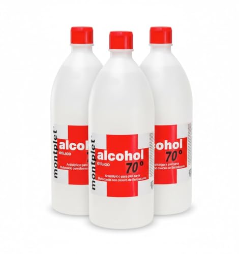 Alcohol 70 Grados Montplet - Pack Ahorro 3 Litros (3x1000ml) - Solución Antiséptica e Higienizante para Piel Sana y Superficies - Formato Profesional