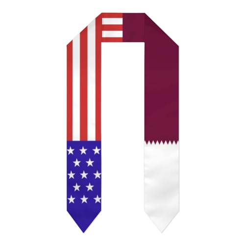 Qatari Qatar America Flag Graduation Stole Sash Shawl for Men Women Thickened Scarf for International Students Teachers Study Aboard Graduate Gift 72 inches Unisex