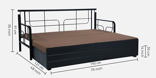 Image of 3 Seater Metal Sofa Cum Bed with Hydraulic Storage | Comfortable Sofa Set for, Living Room, Bedroom, Guest Room| Single Size Convertible Sofa with Cushion |Single Size (Brown & Black)