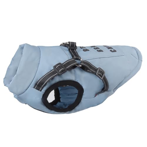 AttRex ペット服 ベスト 冬服 可愛い 犬服 コート ジャケット ダウン ハーネス付き ドッグウエア パーカー 袖なし 防寒 保温 厚手 綿服アウター お散歩お出かけ (L,ブルー)