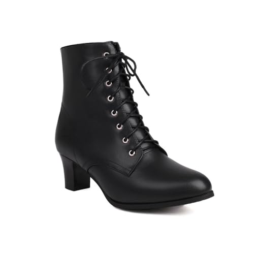 Women's Wide Width Ankle Boots, Extra Wide Mid Heel Side Zipper and Lace Up Short Booties for Party Dating Leisure Daily Life