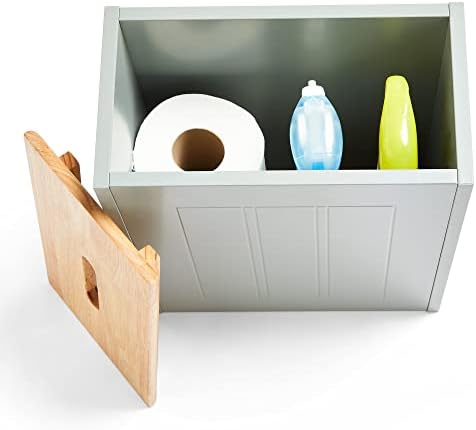 VonHaus Bathroom Storage Box  Grey Bathroom Box w/ Solid Rubberwood Lid - Toilet Roll Storage Box - Bathroom Tidy Box - Slim & Compact Organiser Box for Toilet Paper & Cleaning Products - Shrewsbury