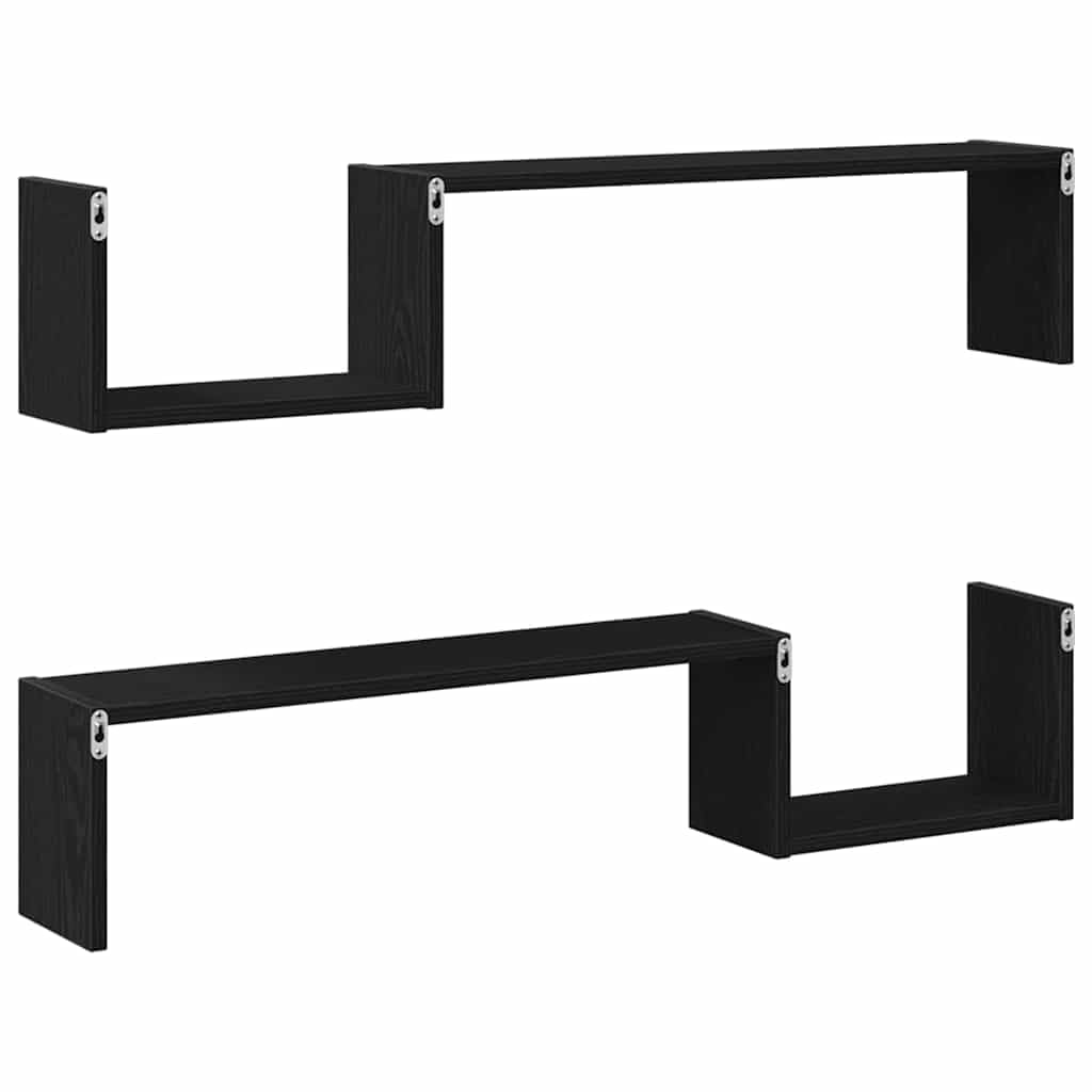 Wandregal Wandhalterung 2er Set Schwarz Eichen-Optik, 100 x 15 x 20 cm Holzwerkstoff, schweberegal für Bücherregal Küche Bad Flur Büro, platzsparende Ablage