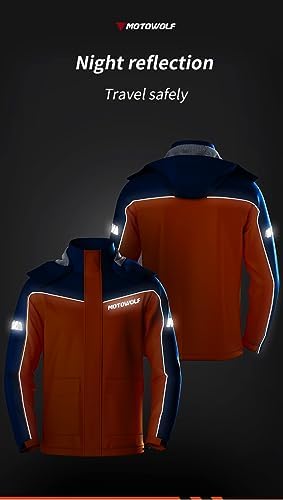 Image of Motowolf 2-Pcs Motorcycle Jacket Men & Pants, 100% Waterproof Protective Rain Gear Reflective Jacket with Hood, All-Season