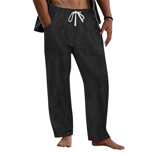 Mens Ripped Distressed Casual Pants, Loose Open Bottom, Drawstring Waist, Trendy Slacks for Men