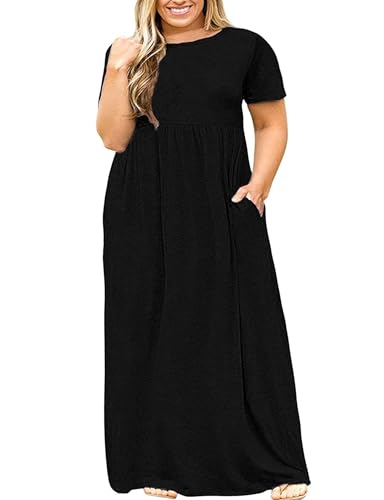 Kancystore Women's Short Sleeve Plus Size Maxi Dress with Pockets Loose Casual Summer Dresses