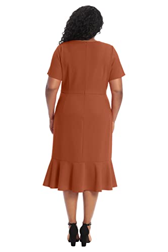 Image of London Times Women's V-Neck Dress - Flounce Hem, Twist Waist, Elegant Office & Event Wear